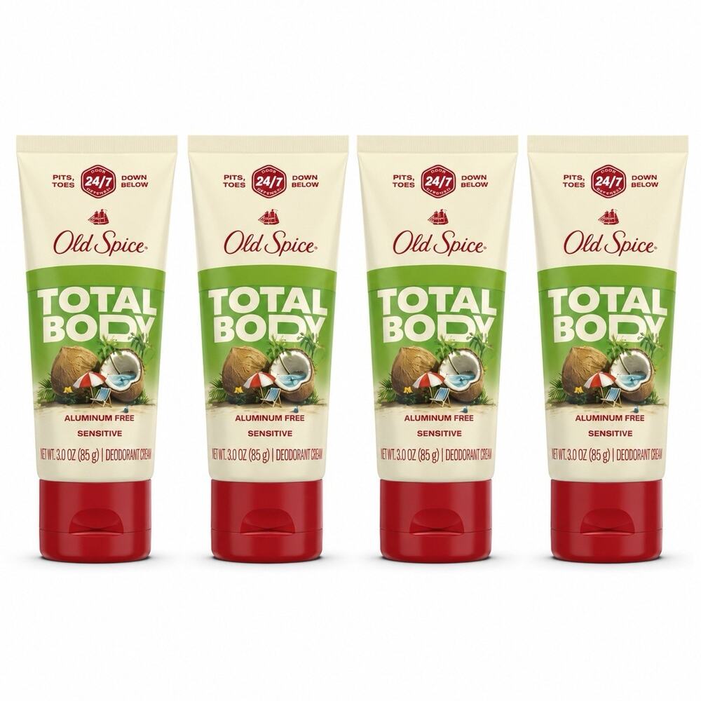 4 Pack Old Spice Total Body Deodorant Cream Coconut 3 oz